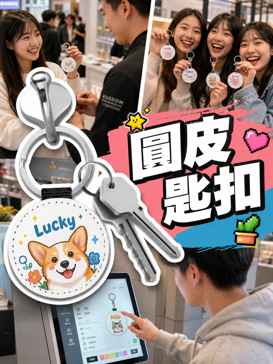 圓形皮革鎖匙扣